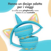 imoshion Cuffie wireless per bambini Unicorn LED Light - Limitatore di decibel - Con cavo AUX - Soft Blue / Yellow