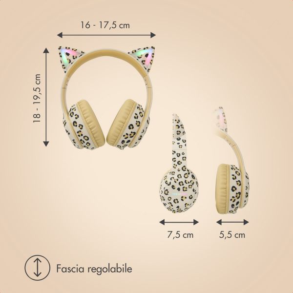 imoshion Special Edition - Cuffie wireless per bambini LED Light Cat Ear - Limitatore di Decibel - Con cavo AUX - Leopardo
