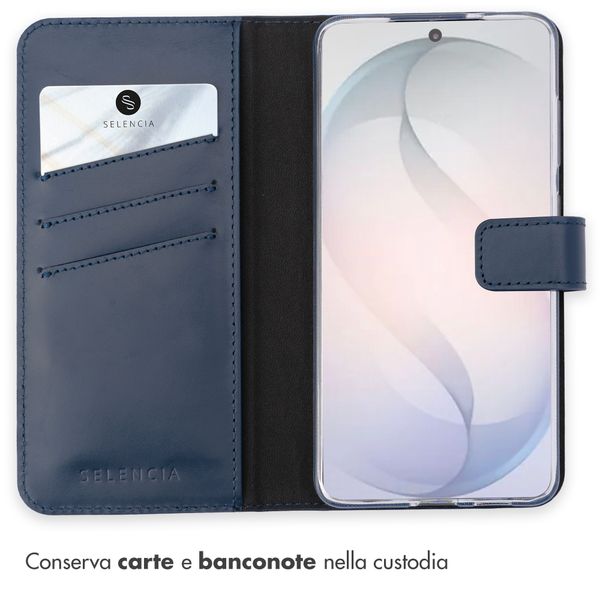 Selencia Cover a libro in vera pelle Samsung Galaxy S26 - Blu scuro