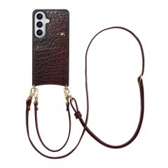 Selencia Cover per telefono Nova Croco con cordino e portacarte Samsung Galaxy S26 - Choco Brown
