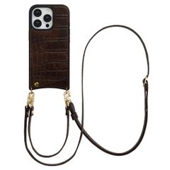 Selencia Cover per telefono Nova Croco con cordino e portacarte Apple iPhone 16 Pro - Choco Brown