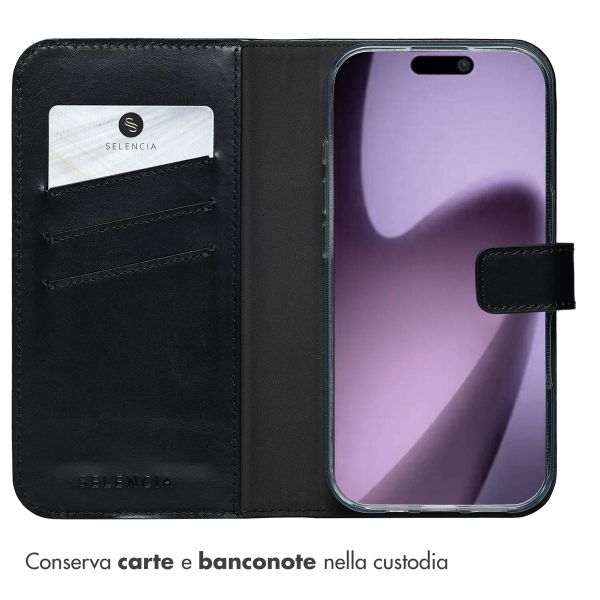 Selencia Cover a libro in vera pelle Apple iPhone 17 - Nero