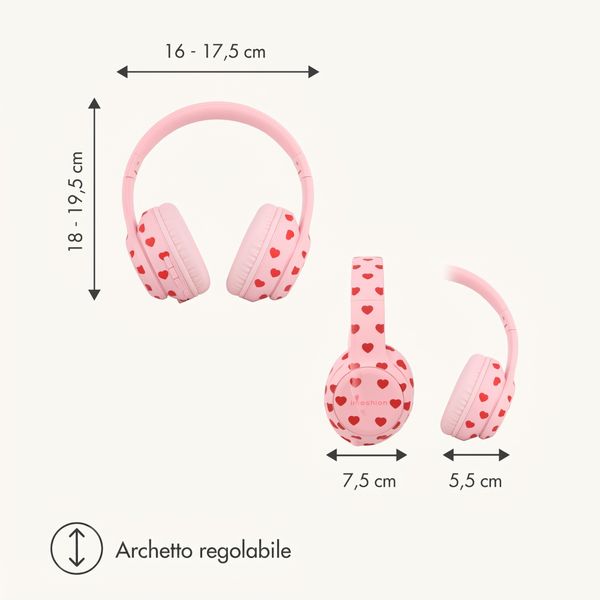 imoshion Cuffie wireless per bambini con LED Light - Limitatore di decibel - Con cavo AUX - Cuoricini