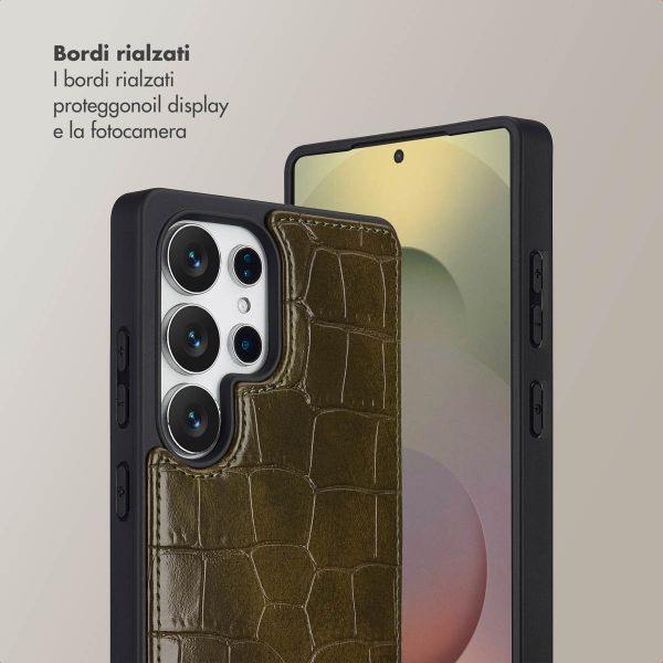 Selencia Cover per telefono Nova Croco con cordino e portacarte Samsung Galaxy S25 Ultra - Dark Olive