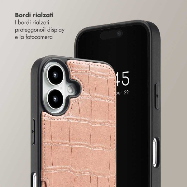 Selencia Cover per telefono Nova Croco con cordino e portacarte Apple iPhone 16 - Old Pink