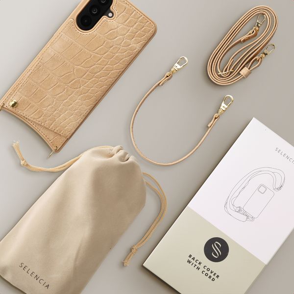Selencia Cover per telefono Nova Croco con cordino e portacarte Samsung Galaxy A36 / A56 - Toasted Almond