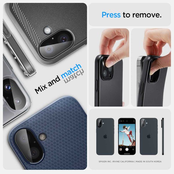 Spigen Optik Lens Protector - Protezione completa della fotocamera (confezione da 2) per Apple iPhone 16 / 16 Plus - Black