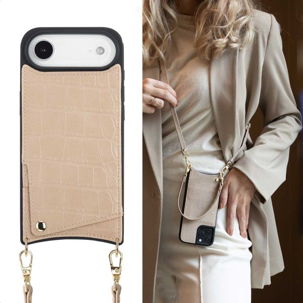Selencia Cover per telefono Nova Croco con cordino e portacarte Apple iPhone Air - Beige