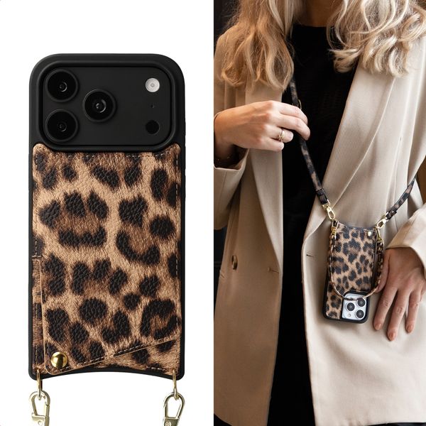 Selencia Cover per telefono Nova con cordino e portacarte Apple iPhone 18 Pro Max / 17 Pro Max - Leopard