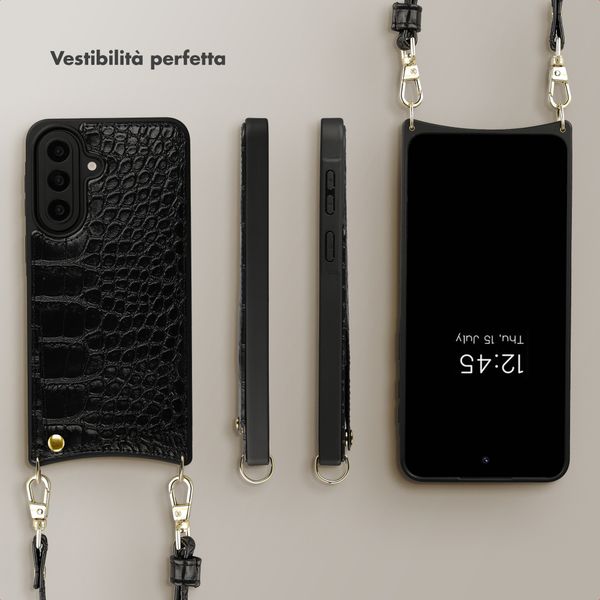 Selencia Cover per telefono Nova Croco con cordino e portacarte Samsung Galaxy A57 (5G) - Nero