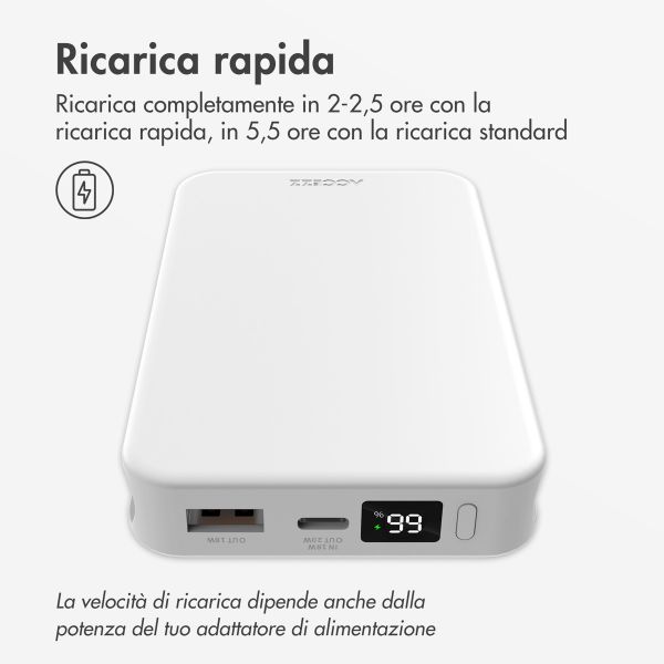 Accezz Powerbank da 10.000 mAh con cavi integrati – Quick Charge e Power Delivery – Bianco