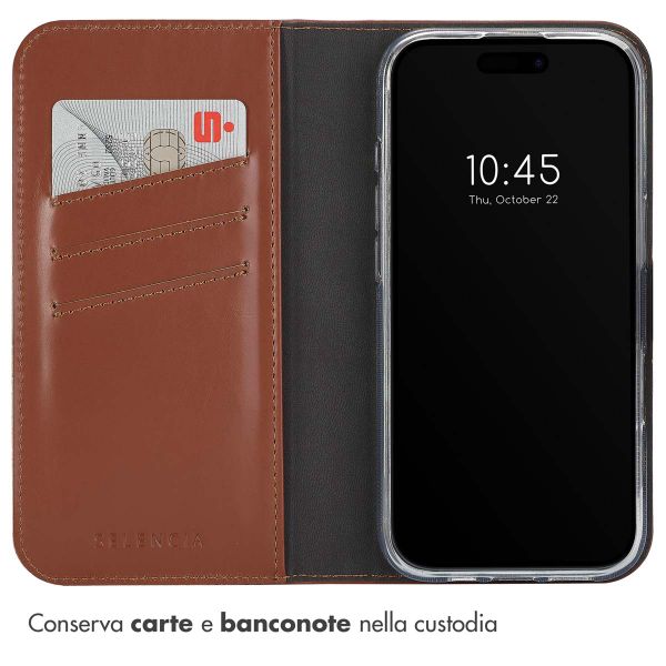 Selencia Cover a libro in vera pelle Apple iPhone 16 Pro Max - Marrone chiaro