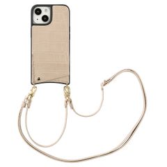 Selencia Cover per telefono Nova Croco con cordino e portacarte Apple iPhone 15 - Beige