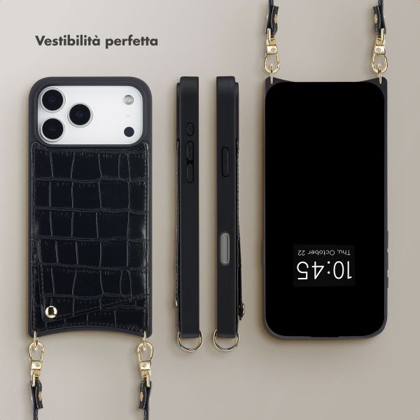 Selencia Cover per telefono Nova Croco con cordino e portacarte Apple iPhone 17 Pro Max - Nero