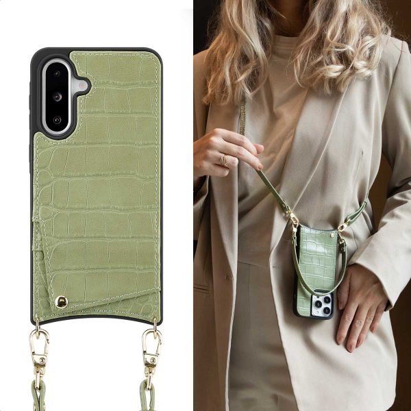 Selencia Cover per telefono Nova Croco con cordino e portacarte Samsung Galaxy A36 / A56 - Sage Green
