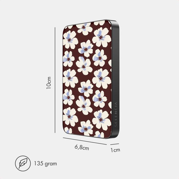 Selencia Vivid Powerbank 5.000 mAh - Draadloze Powerbank - Geschikt voor MagSafe en Qi - Black / Choco Flower Pop