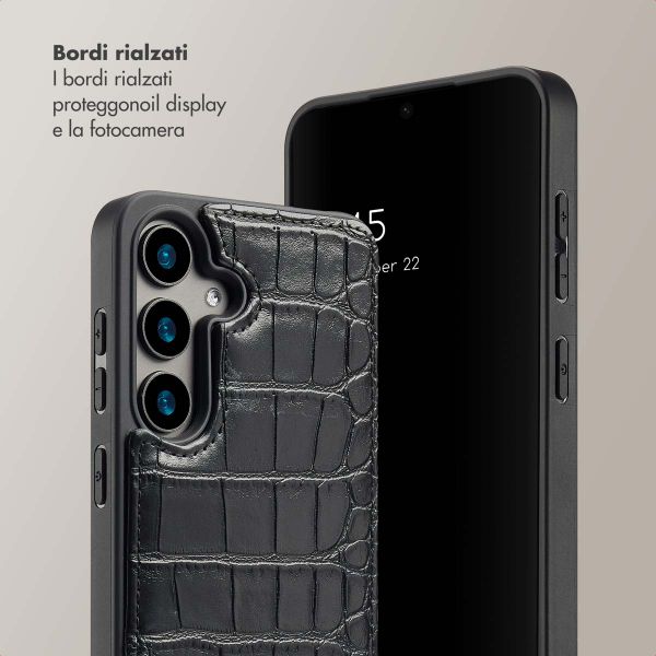 Selencia Cover per telefono Nova Croco con cordino e portacarte Samsung Galaxy S24 - Nero