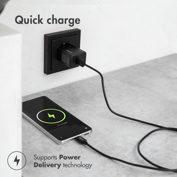 Accezz Caricatore da parete con cavo da USB-C a USB - Caricatore - 20 Watt - 1 metro - Nero