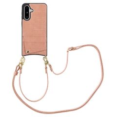 Selencia Cover per telefono Nova Croco con cordino e portacarte Samsung Galaxy A36 / A56 - Old Pink