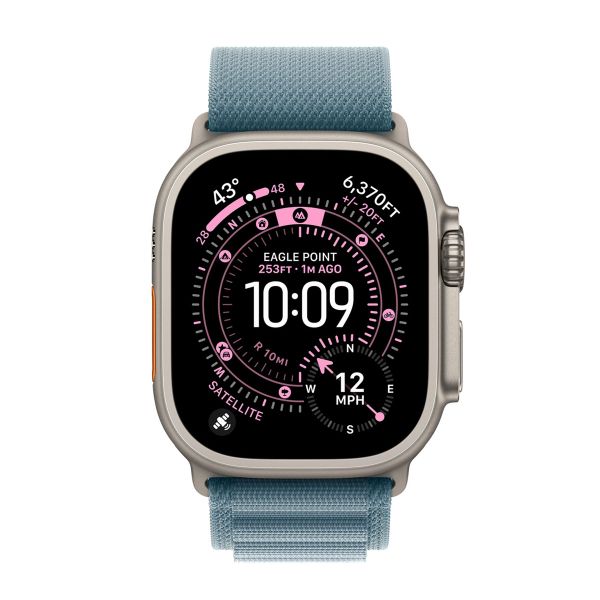 Apple Cinturino Alpine Loop Apple Watch | 44/45/46/49 mm - Taglia S - Light Blue / Natural Titanium