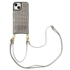 Selencia Cover per telefono Nova Croco con cordino e portacarte Apple iPhone 15 - Argento