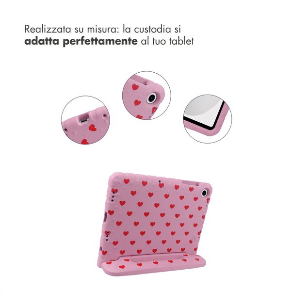 imoshion Cover Posteriore Kidsproof Design con maniglia Samsung Galaxy Tab A11 Plus / A9 Plus - Cuori rossi