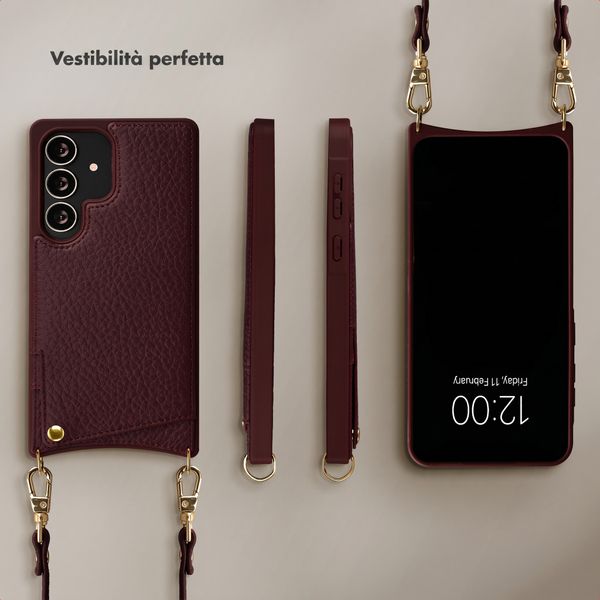 Selencia Cover per telefono Nova con cordino e portacarte Samsung Galaxy S25 Ultra - Bold Burgundy