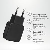 Accezz Caricabatterie GaN Ultra Slim - USB-C + USB-A - 30 W - Nero