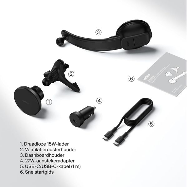 Belkin Supporto Telefono Magnetico Qi2 - Caricabatterie Auto con Adattatore 27W - Cruscotto / Griglia di ventilazione