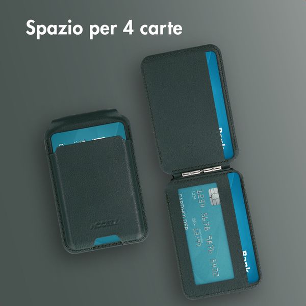 Accezz Portafoglio in pelle magnetico con supporto - Compatibile con Apple Find My - Cedar Green