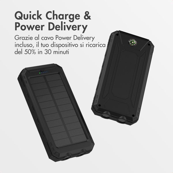 imoshion Powerbank solare da 10.000 mAh – powerbank wireless a energia solare – Quick Charge e Power Delivery – Nero