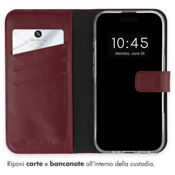 Selencia Cover a libro in vera pelle Apple iPhone 16 - Burgundy
