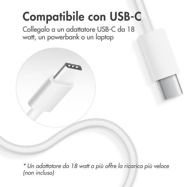 Accezz Caricabatterie Wireless USB-C - Caricatore Senza Fili MagSafe e Qi2 - 1 metro - Bianco