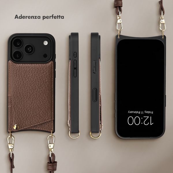 Selencia Cover per telefono Nova con cordino e portacarte Apple iPhone 18 Pro Max / 17 Pro Max - Mocha Brown