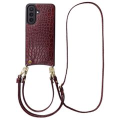 Selencia Cover per telefono Nova Croco con cordino e portacarte Samsung Galaxy A57 (5G) - Burgundy