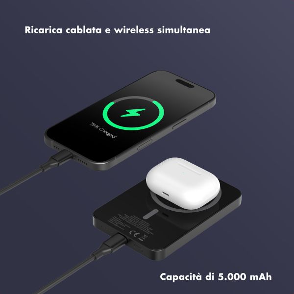 Selencia Vivid Powerbank 5.000 mAh - MagSafe e Qi - Black / Swirl Black