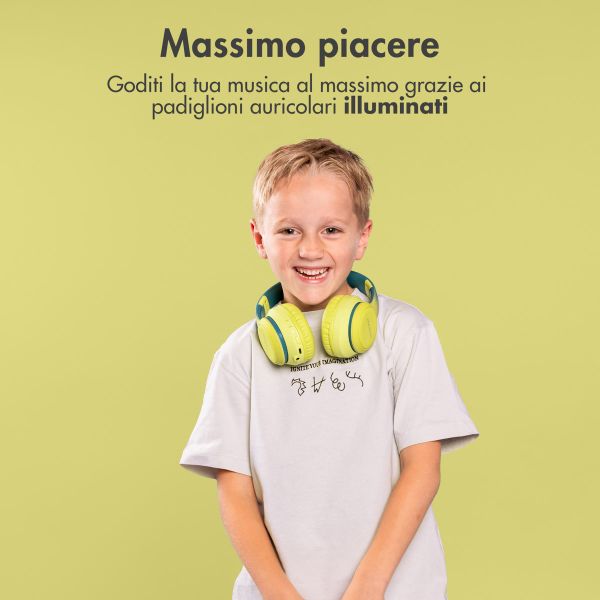 imoshion Cuffie wireless per bambini LED Light - Limitatore di decibel - Con cavo AUX - Petrol Green / Lime