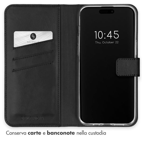 Selencia Cover a libro in vera pelle Apple iPhone 15 Pro - Nero