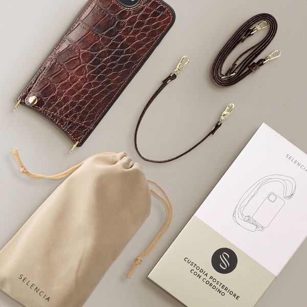 Selencia Cover per telefono Nova Croco con cordino e portacarte Apple iPhone 17e / 16e - Burgundy