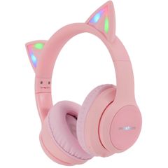 imoshion Cuffie wireless per bambini LED Light Cat Ear - Limitatore di Decibel - Con cavo AUX - Rosa