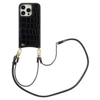 Selencia Cover per telefono Nova Croco con cordino e portacarte Apple iPhone 14 Pro - Nero