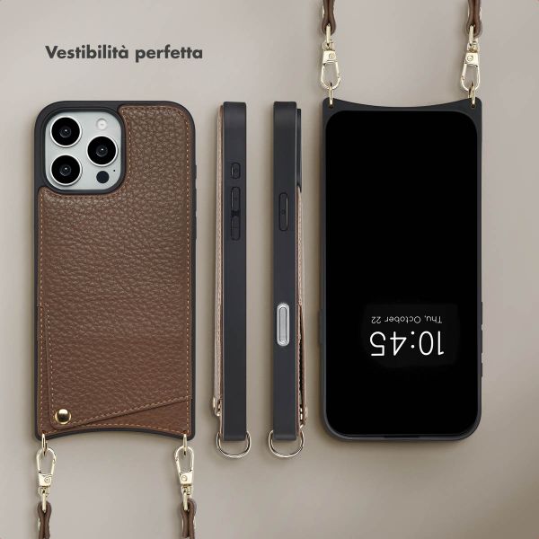 Selencia Cover per telefono Nova con cordino e portacarte Apple iPhone 16 Pro Max - Mocha Brown