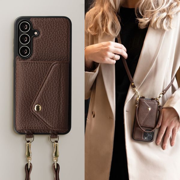 Selencia Cover per telefono Sera con cordino e portacarte a busta Samsung Galaxy S25 FE - Chocolate Brown