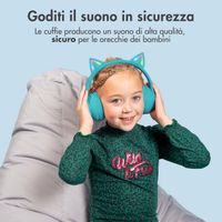 imoshion Cuffie wireless per bambini LED Light Cat Ear - Limitatore di decibel - Con cavo AUX - Azzurro