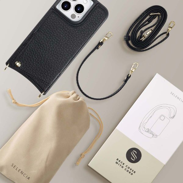Selencia Cover per telefono Nova con cordino e portacarte Apple iPhone 15 Pro - Nero