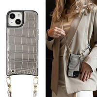 Selencia Cover per telefono Nova Croco con cordino e portacarte Apple iPhone 15 - Argento