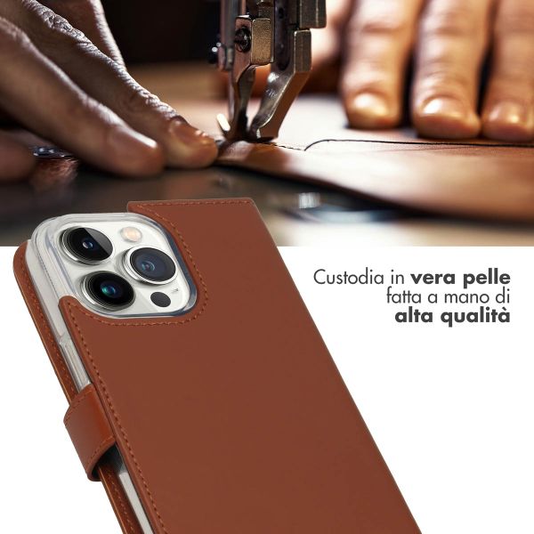 Selencia Cover a libro in vera pelle Apple iPhone 14 Pro Max - Marrone chiaro