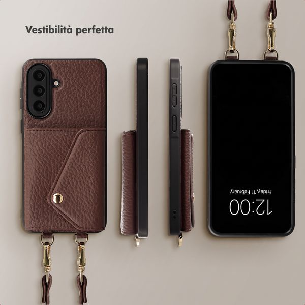 Selencia Cover per telefono Sera con cordino e portacarte a busta Samsung Galaxy A57 (5G) - Chocolate Brown