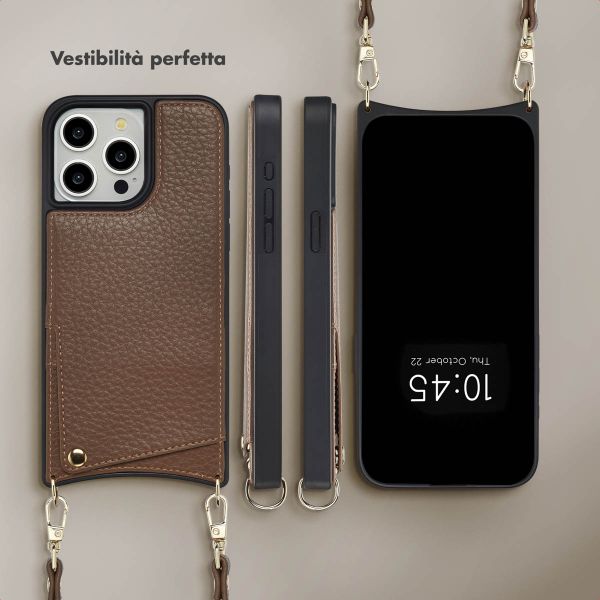 Selencia Cover per telefono Nova con cordino e portacarte Apple iPhone 15 Pro Max - Mocha Brown