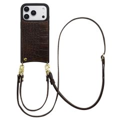 Selencia Cover per telefono Nova Croco con cordino e portacarte Apple iPhone 17 Pro - Choco Brown
